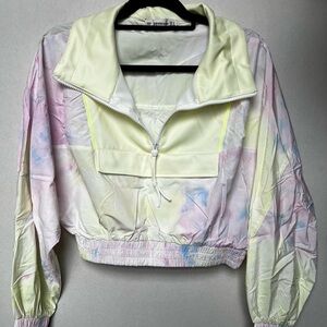 Yellow and Lavender Tie-Dye Cropped Windbreaker